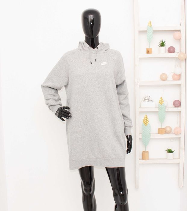 Nike Essential Fleece оригинална дамска суичър рокля сива с качулка S