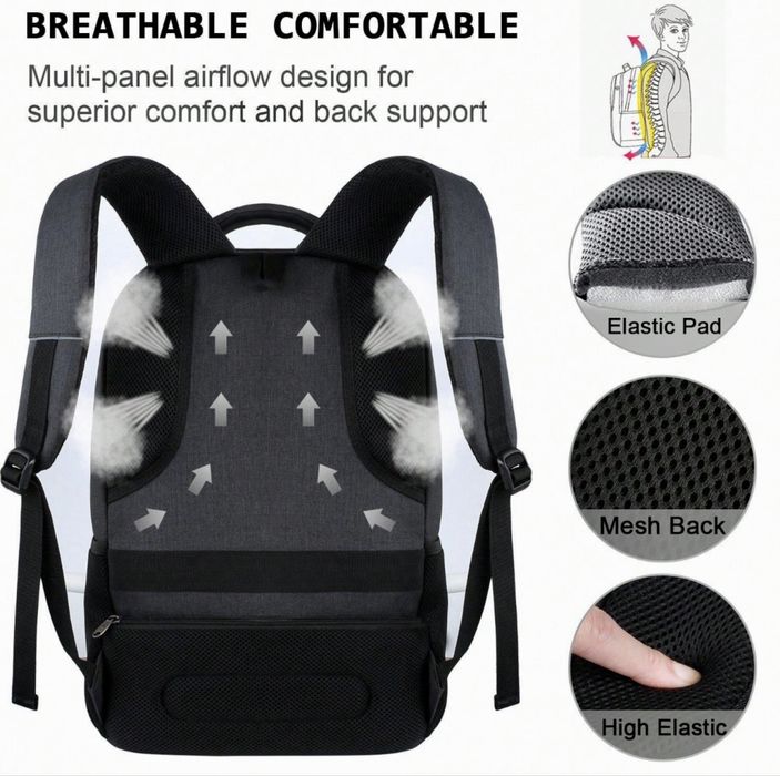 Модерна туристическа раница за пътуване с голям капацитет/Черна и сива