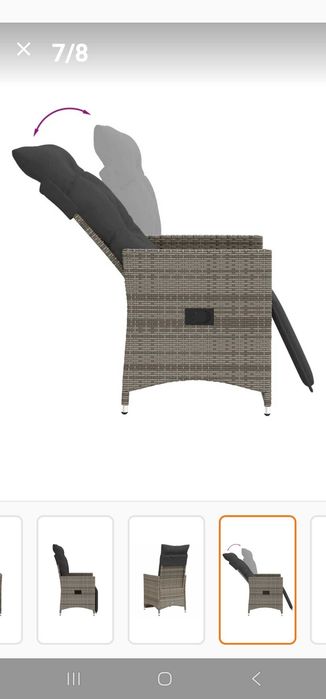 Vand 2 fotolii rabatabile din ratan , cu perne gri ,noi ,nefolosite .Mobilier de gradina