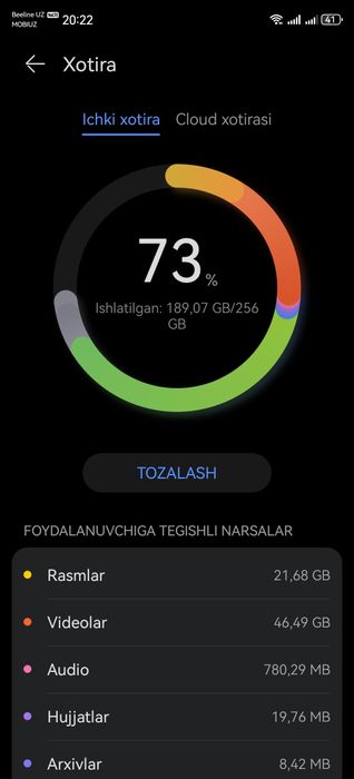 Huawe y91 Xotira 8/256 xolati yaxshi karopka dokumenti bor.