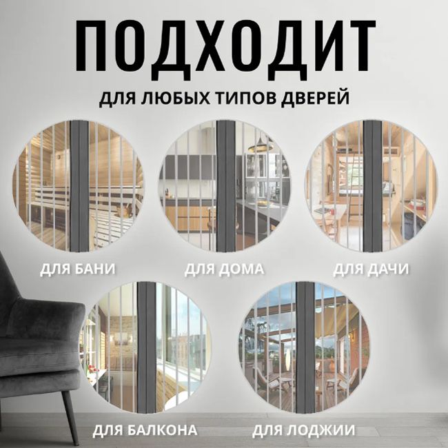 Москитная сетка на дверь, штора на магнитах от комаров мух и насекомых