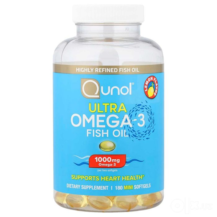 Qunol, Ультра омега-3, Рыбий жир, со вкусом лимона, 180 капсул