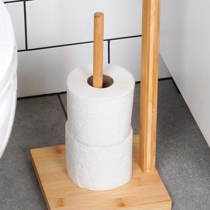 Стойка за тоалетна хартия с място за резервни ролки, бамбук 70 cm