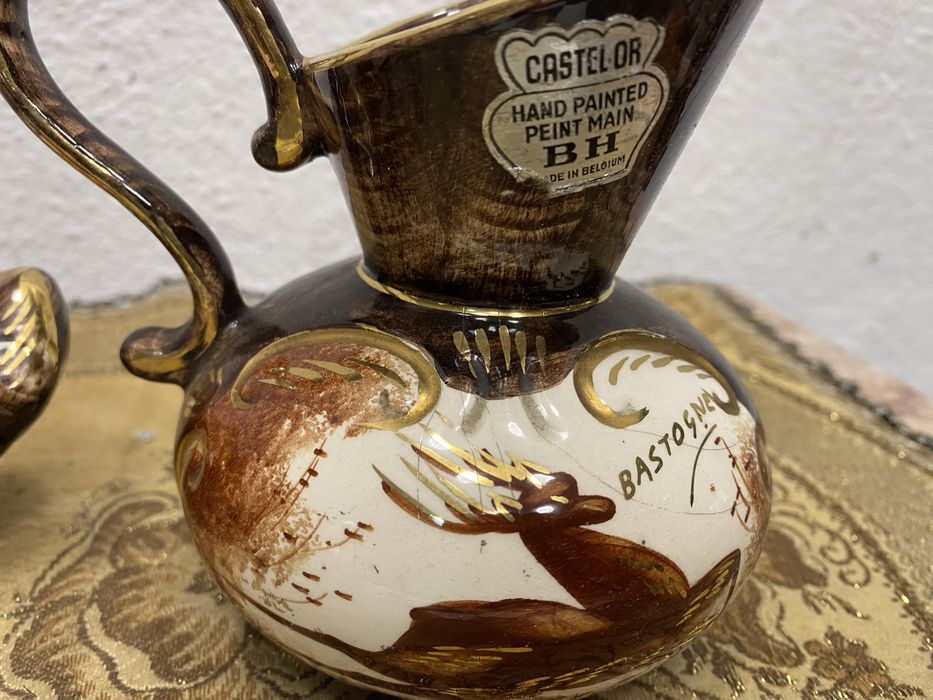 Ваза кутия Двоен сет от порцелан белгия с ловен мотив