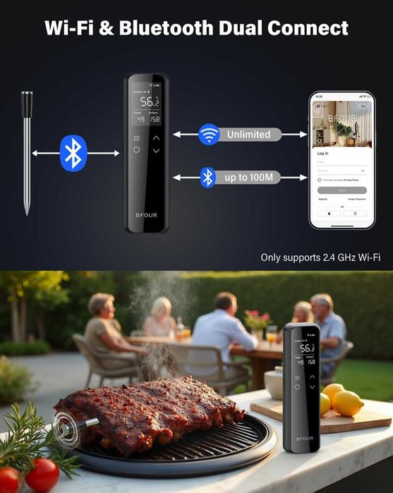 BFOUR WiFi Bluetooth термометър за барбекю,термометър за месо,батерия 2600mAh,BF-70