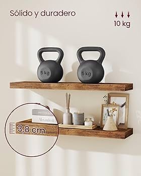 Комплект от 2 стенни рафта VASAGLE 80x20x3,8см, Rustic Brown