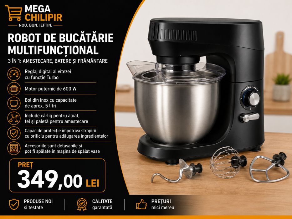 Robot de bucatarie multifunctional 3 in 1, 600W, bol inox 5L