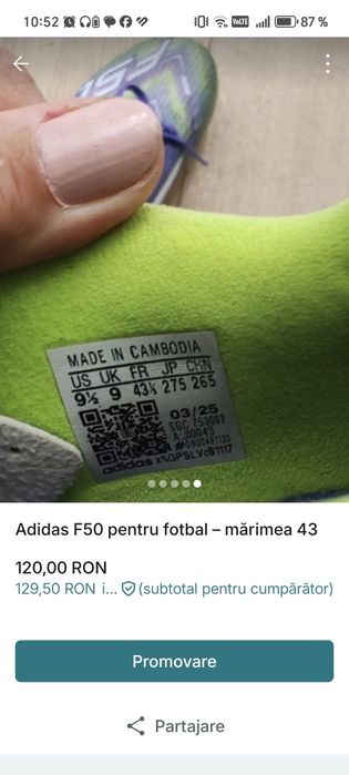 Adidas F50 mărimea 43