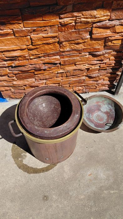 Oala cupru, alama cu sita si capac 30 litri
