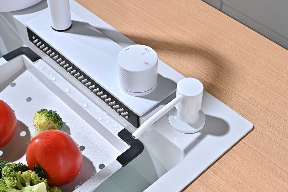 Бяла мултифункционална кухненска мивка 50см