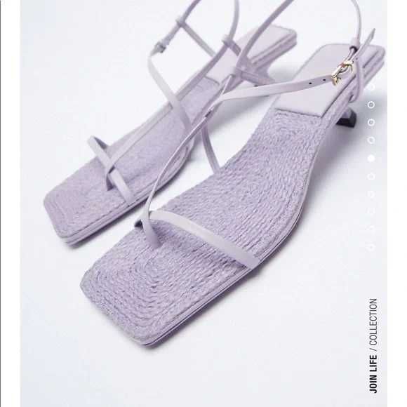Zara sandale toc mic piele naturala mov lila rafie