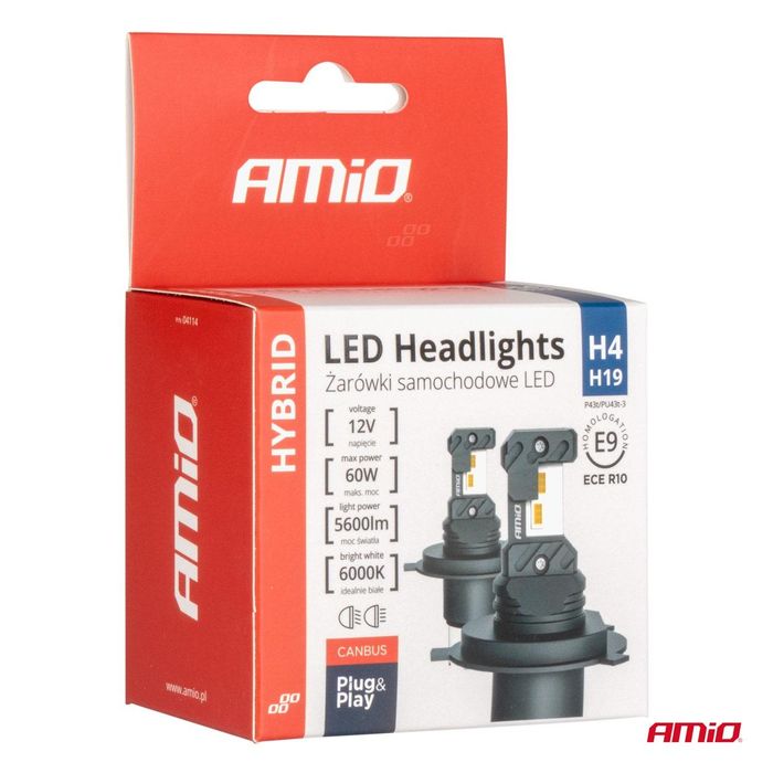 Led крушки за кола hybrid серия h4 h19 6000k canbus 60w amio-04114