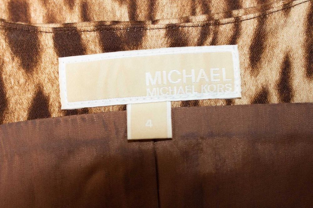 Michael Kors оригинална леопардова рокля бежово-кафява златист цип S