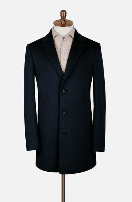 Palton slim premium CENTONE 52 XL gri inchis si negru lana moale