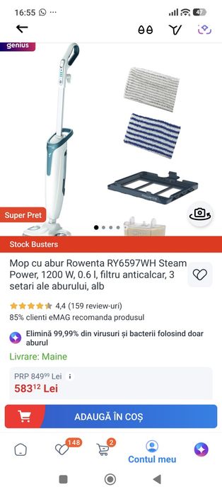 Mop cu abur Rowenta RY6597WH Steam Power