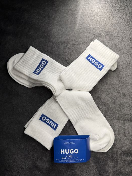 HUGO Blue logo set 3 sosete lungi albe marimea 40-46 noi originale