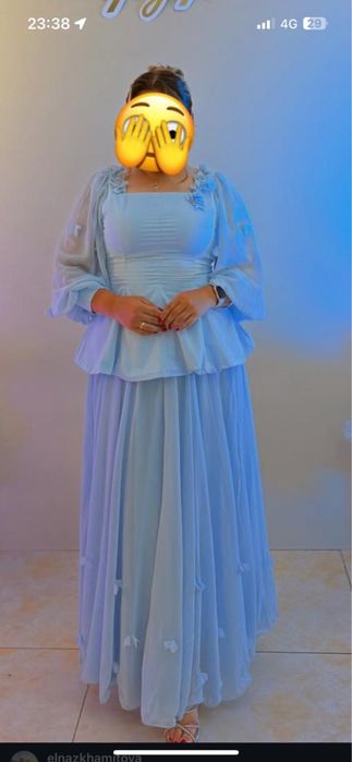 Платье-двойка  голубое вечернее