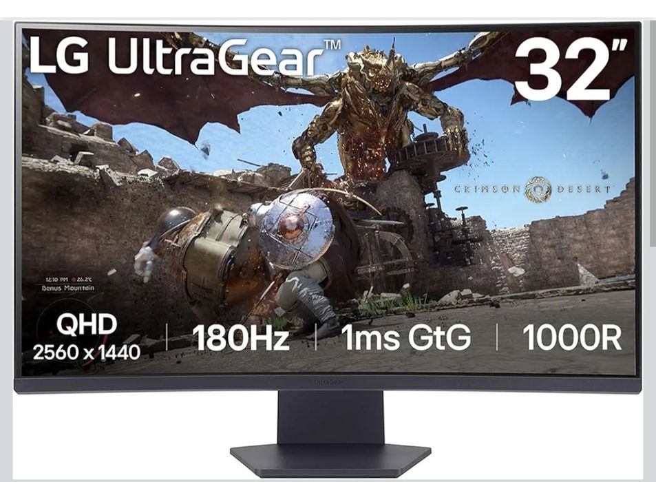 32” LG UltraGear™ 1000R Curved Gaming Monitor, QHD, 1ms (GtG), 180Hz