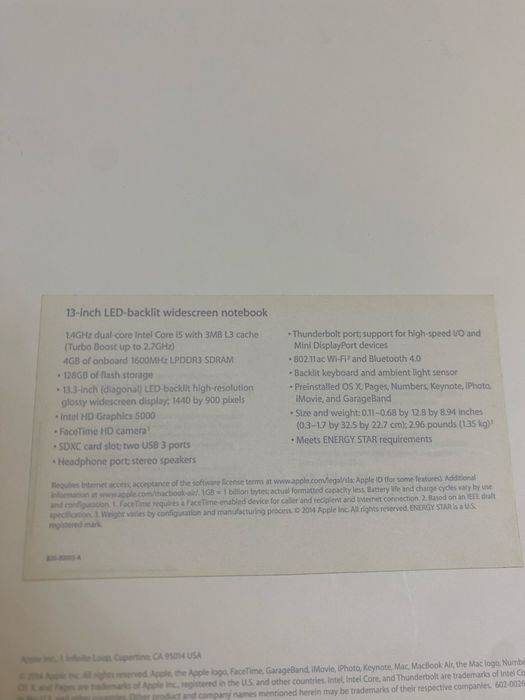Продается Macbook Air 13-inch 2014