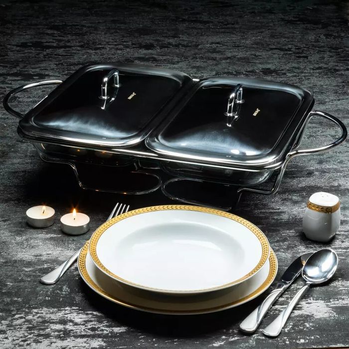 Set 2 vase termoizolante cu capace din inox,1.5L, chafing dish cu