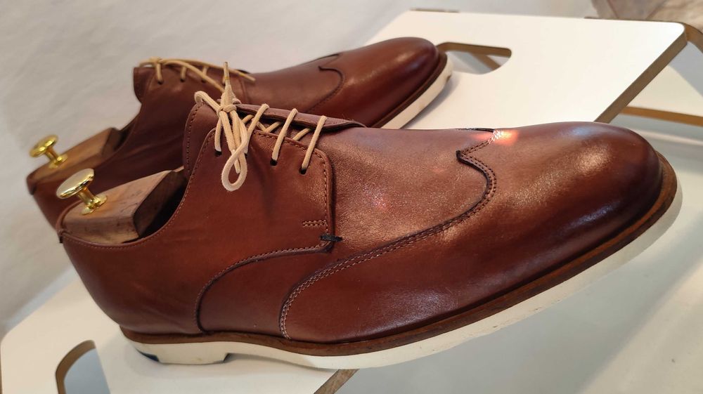 Pantofi derby 43.5 44 cap toe casual Pat Calvin piele naturala moale maro
