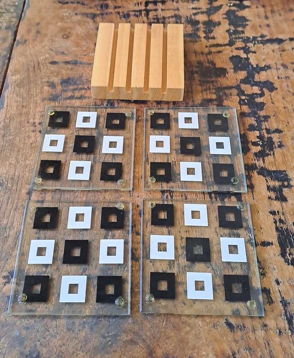 подложки за чаши стъкло Хенкелс Henkels с дървена поставка Германия