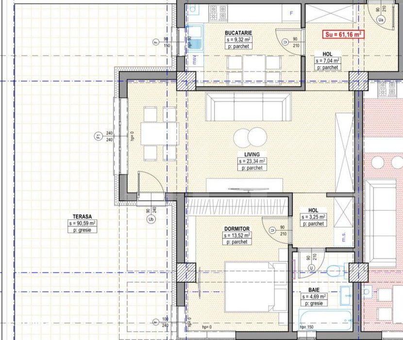 Apartament 3 camere, 61 mp, cu terasa de 77 mp, plata la dezvoltator — fotografia 1