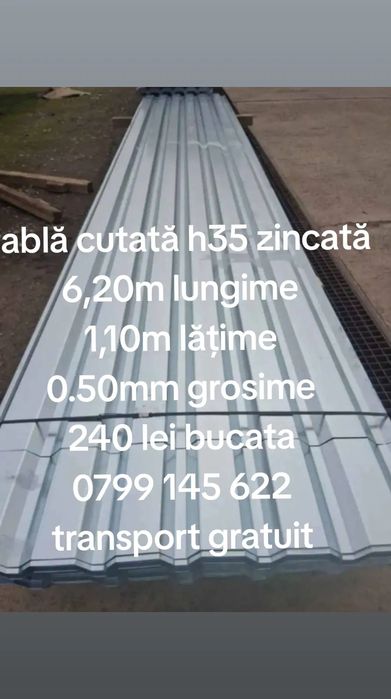 Vând tablă cutată 
Gri antracit 
6,10m lungime 
1,10m lățime 
0.40mm
2