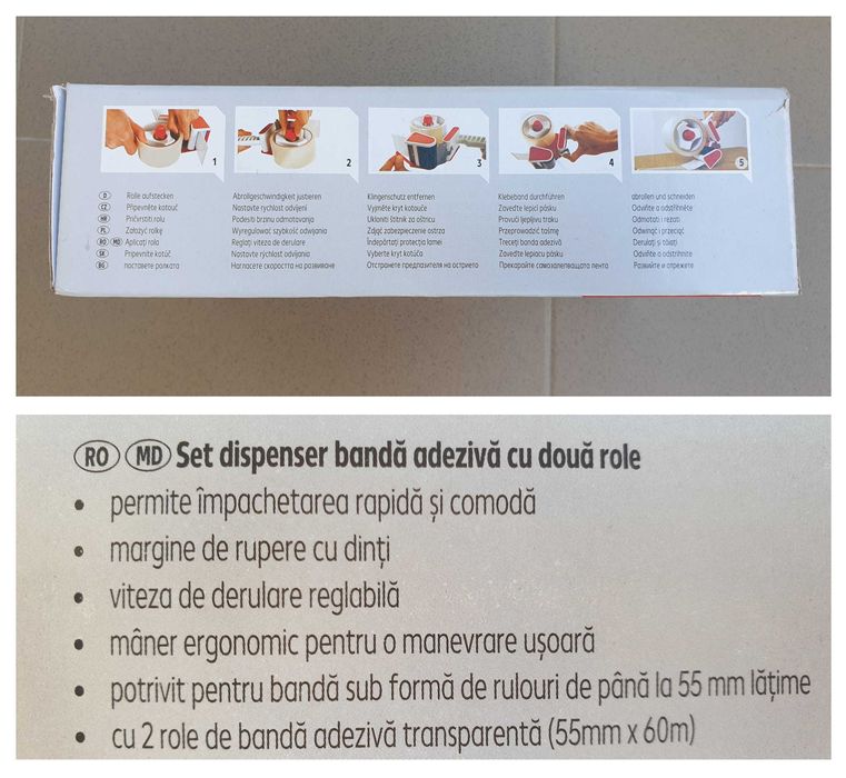 Dispenser manual scoci, aplicator banda adeziva + 2 role scotch