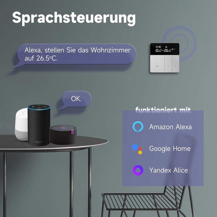 Termostat inteligent centrală termică pe gaz Beok TGPWIFI-WPB 3A,WiFi programabil compatibil cu Smart Life, Google Home și Alexa
