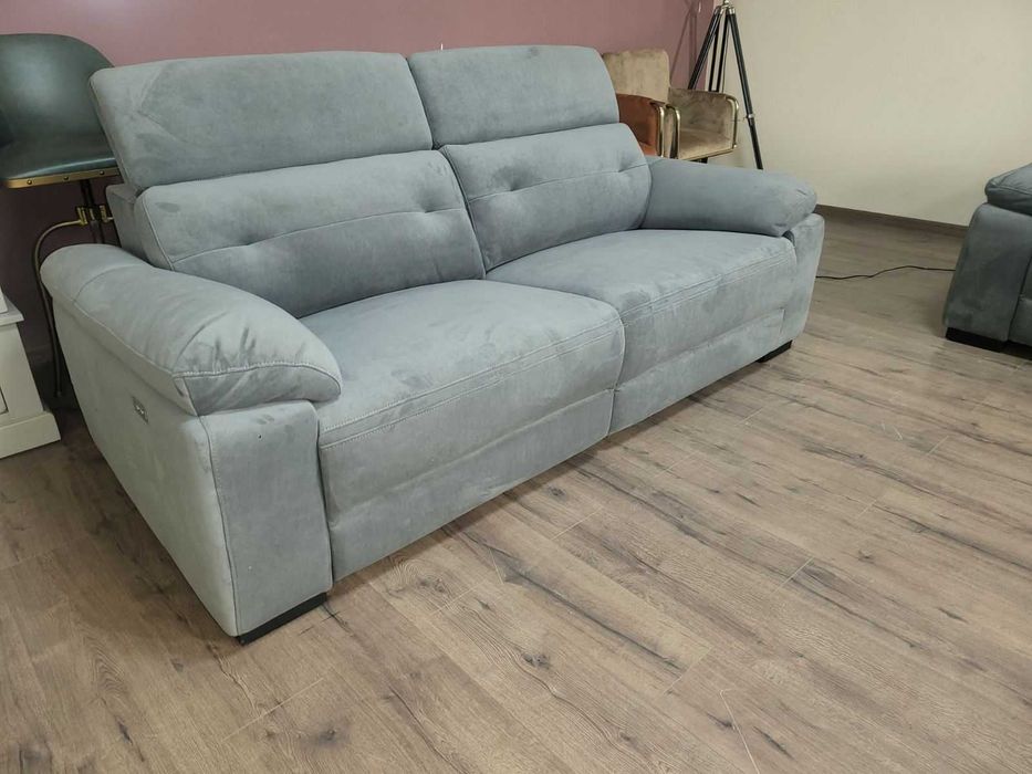 Сив комплект дивани от плат две тройки с ел релакс механизъм