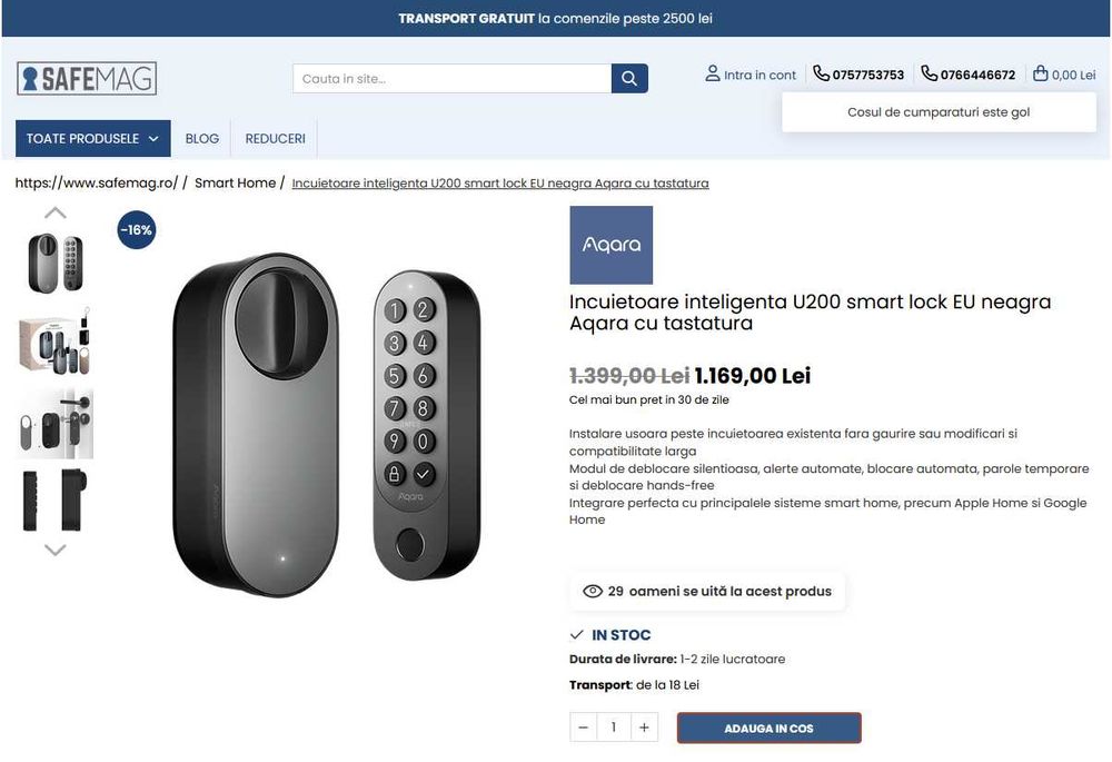 Yală Smart Aqara U200 + Tastatură – NOI / Disponibile pe negru sau argintiu