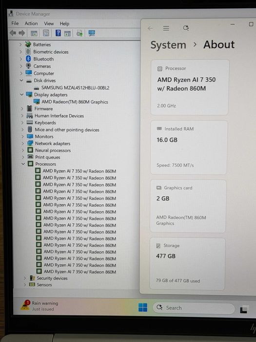1кг`HP OmniBook 7 AERO 13/Ryzen AI 7 350w/16GB LPDDR5X/512GB NVMe/WUXGA/Гаранция/Батерия 10ч