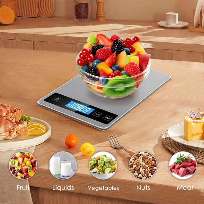 Акумулаторна кухненска везна 15 кг Лед с иноксово покритие