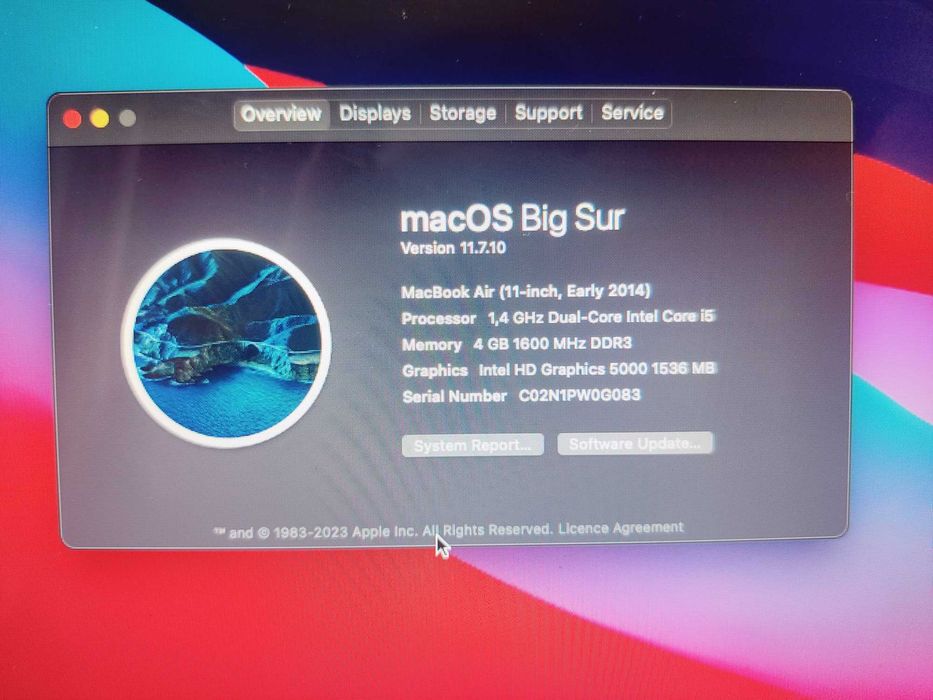 Macbook Air 11,6 2014 отлично работещ, запазен, Big Sur MacOS, зарядно