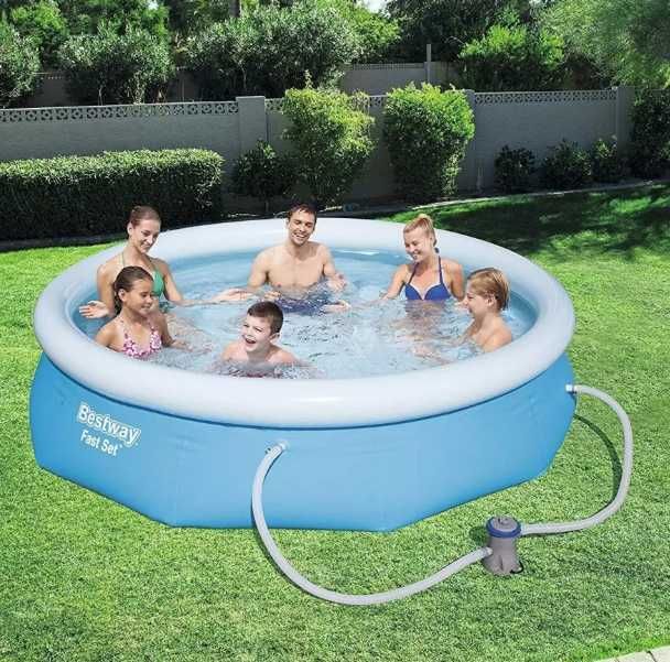 Piscina Bazin Bestway Fast Set Gradina Baie Familie Copii Relaxare Rotunda 305 x 76cm + Pompa Filtrare Apa + Livrare GRATUITA