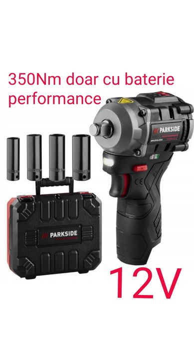 Parkside performance 350Nm pistol roti pe baterie 12V impact percutie