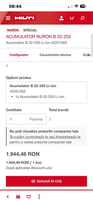 Acumulatori Hilti Nuron 22V/36V si 12V-Sigilati