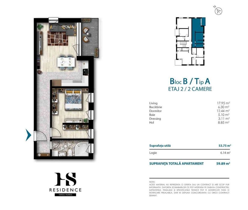 Apartament semifinisat Hs Residence