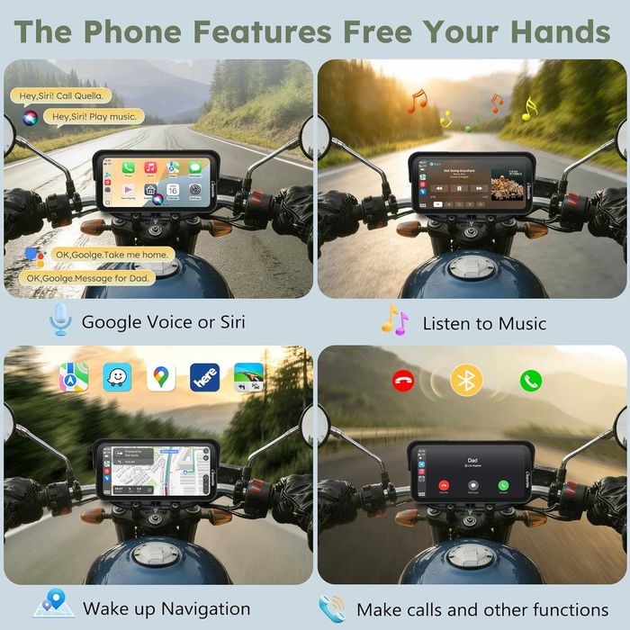 Carpuride W603DT за мотоциклет с CarPlay, Android Car и TPMS