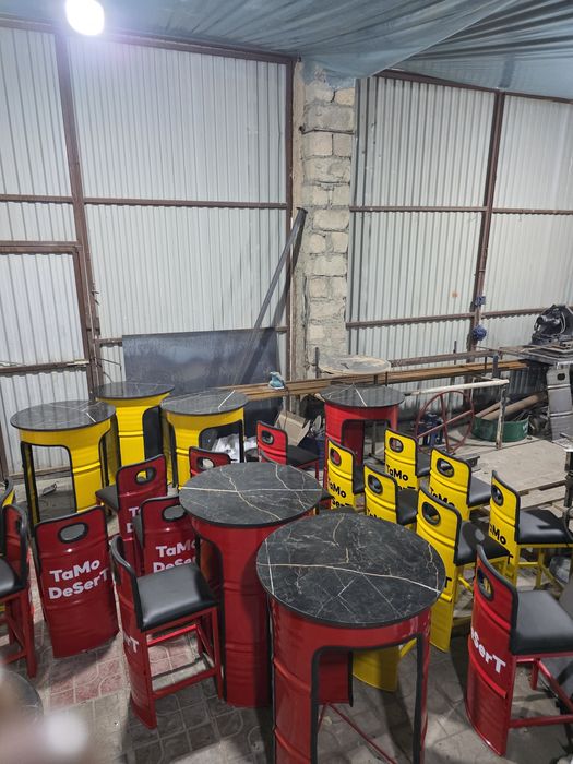 Мебель из бочек , стол стул, бар,фудтрак учун мебель ,лого дизайн ,