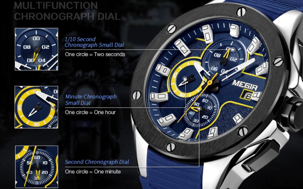 Ceas bărbați MEGIR Sport ceas cronograf curea de silicon calitate