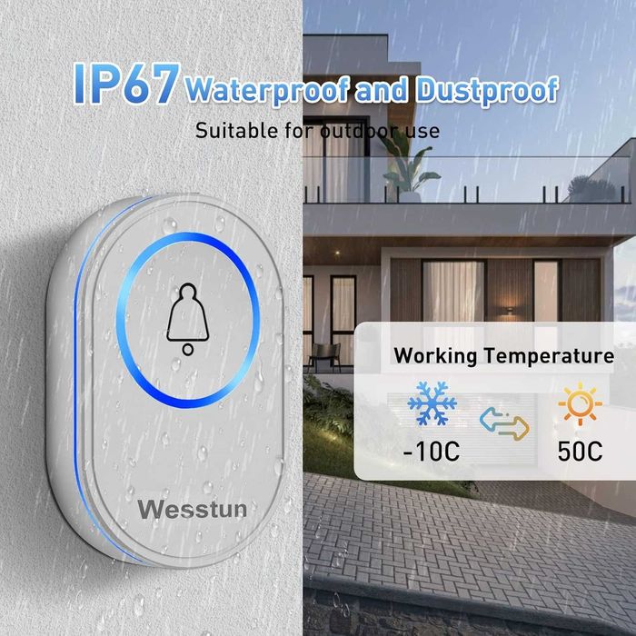 Безжичен звънец Wesstun 39 мелодии, 300 метра