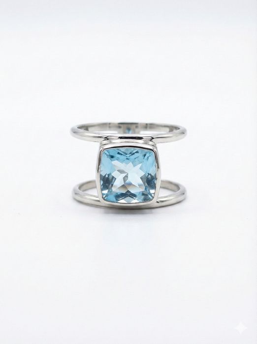 Inel Arhitectural din Argint Premium cu Topaz Natural de 5.70 ct