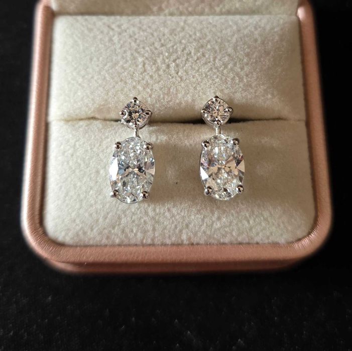 Cercei cu diamante  4,79 CT de laborator, cu aur alb de 18kt - Produs Nou, nepurtati
