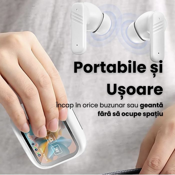 Casti Wireless cu Translator AI, Control APP, Bluetooth si Ecran Digital cu Control Tactil