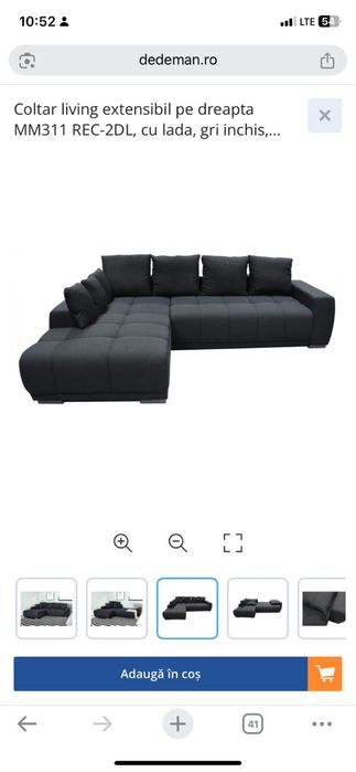Coltar living extensibil cu lada gri inchis