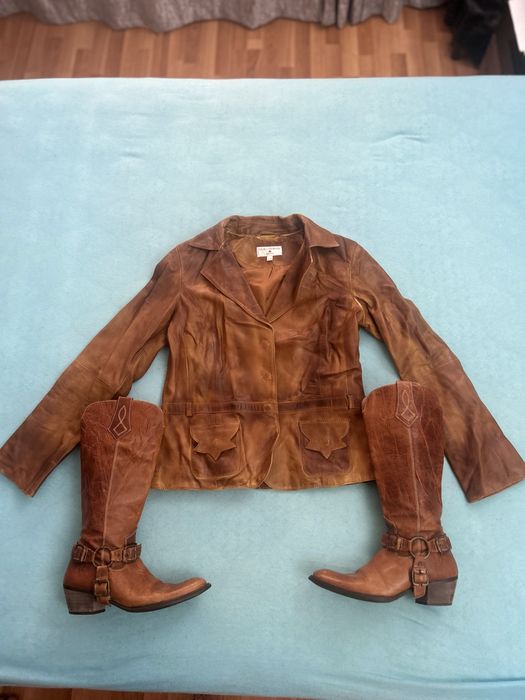 Set cizme + jacheta de piele