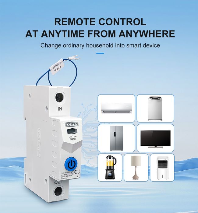 SMART предпазител / Умен WiFi автоматичен прекъсвач TOMZN TUYA 1P 1–63