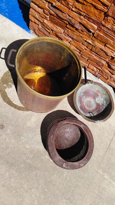 Oala cupru, alama cu sita si capac 30 litri